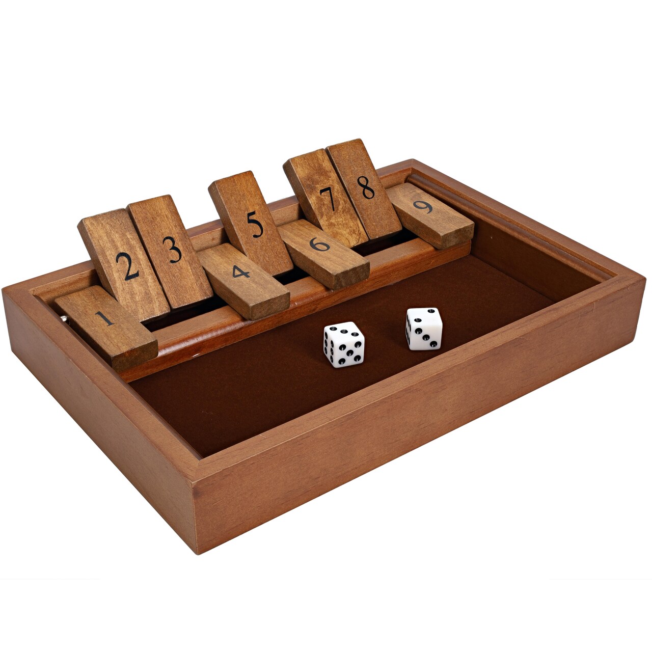 WE Games 9 Number Shut the Box Board Game with Walnut Stained Wood, 11 in.